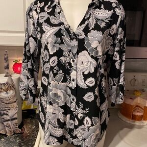 L womens Liz McCoy casual floral stretch 3/4 sleeve regular size top XL